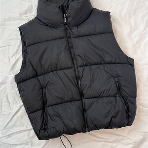 Old Navy Black Quilted Puffer Vest with High Collar